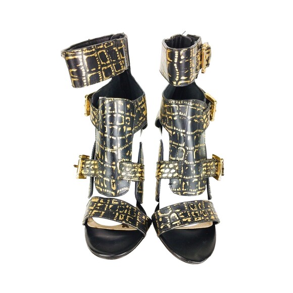 Sam Edelman Black & Gold Animal Print Strappy Caged Stiletto Heels Size 6M - Picture 8 of 12